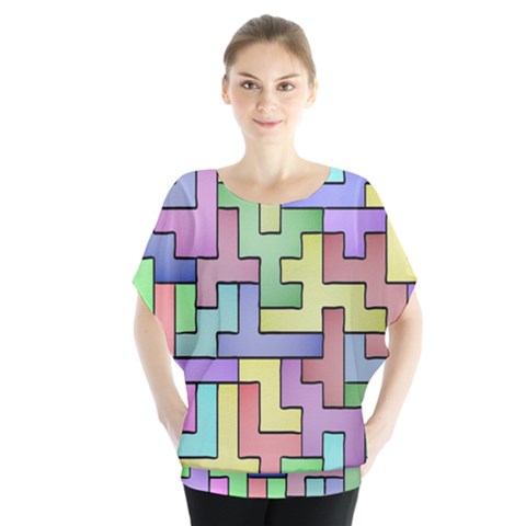 Colorful Stylish Design Batwing Chiffon Blouse by gasi