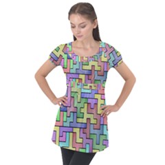 Colorful Stylish Design Puff Sleeve Tunic Top by gasi