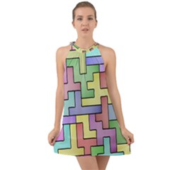 Colorful Stylish Design Halter Tie Back Chiffon Dress by gasi