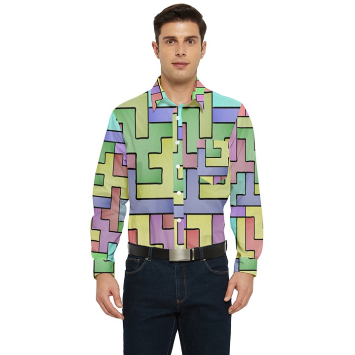 Colorful stylish design Men s Long Sleeve Pocket Shirt 