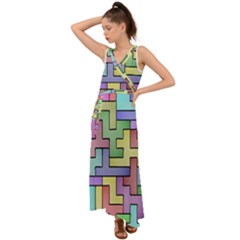 Colorful Stylish Design V-neck Chiffon Maxi Dress by gasi