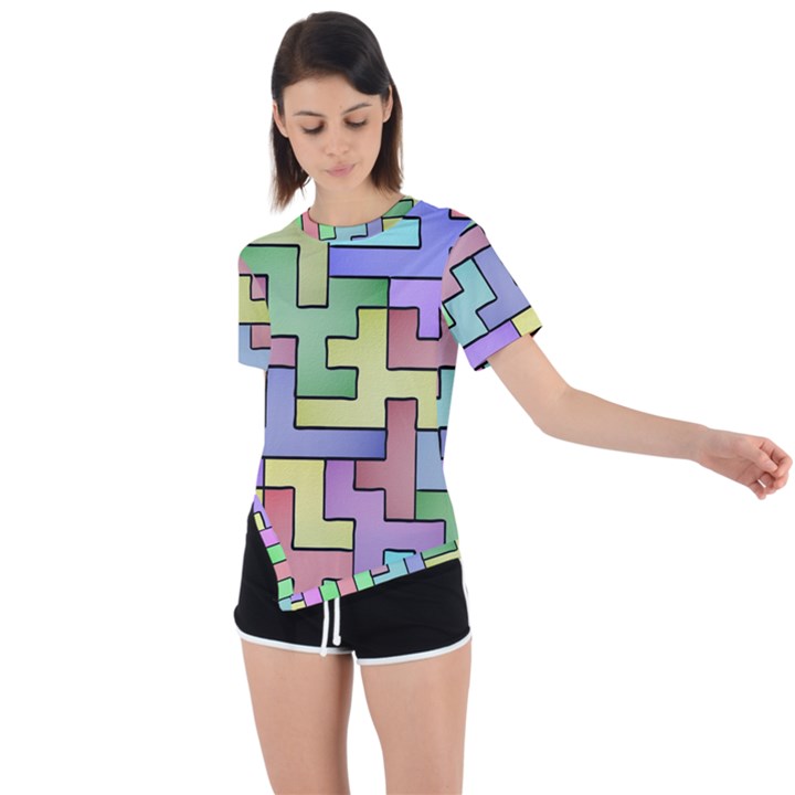 Colorful stylish design Asymmetrical Short Sleeve Sports Tee