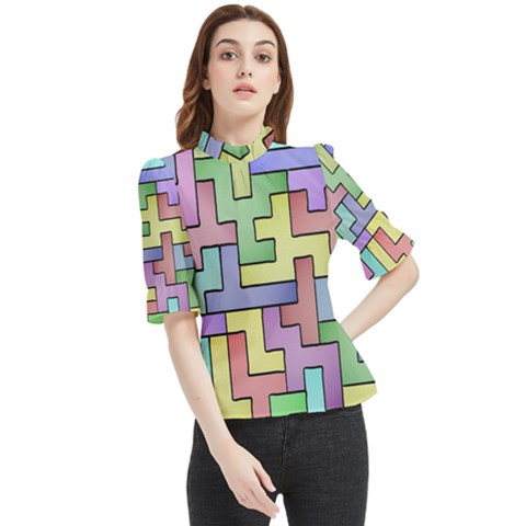 Colorful Stylish Design Frill Neck Blouse by gasi