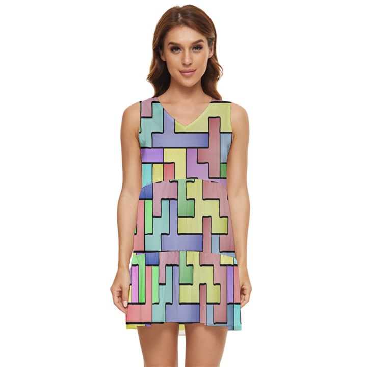 Colorful stylish design Tiered Sleeveless Mini Dress