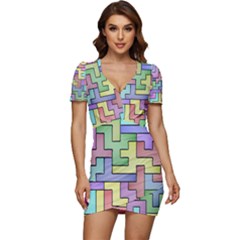 Colorful Stylish Design Low Cut Cap Sleeve Mini Dress by gasi