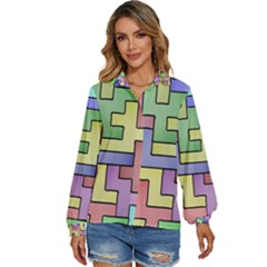 Colorful Stylish Design Women s Long Sleeve Button Down Shirt