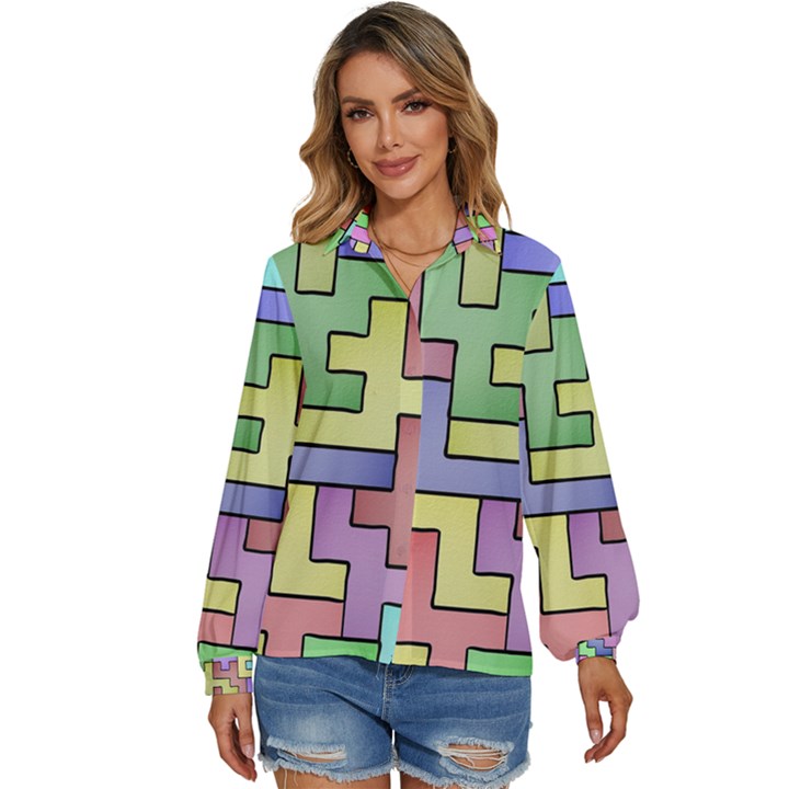 Colorful stylish design Women s Long Sleeve Button Down Shirt