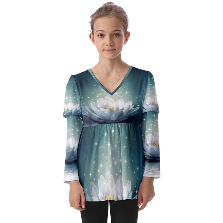 Sparkle Lotus Kids  V Neck Casual Top