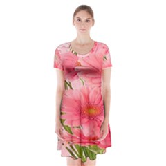 Nature Flowers Short Sleeve V-neck Flare Dress by Sparkle