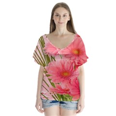 Nature Flowers V-neck Flutter Sleeve Top by Sparkle