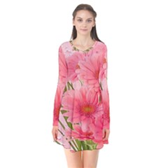 Nature Flowers Long Sleeve V-neck Flare Dress by Sparkle