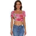 Nature Flowers Short Sleeve Square Neckline Crop Top  View1