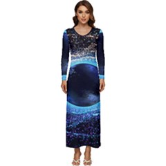 Digitalgalaxy Long Sleeve Velour Longline Maxi Dress by Sparkle