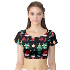 Christmas Pattern Short Sleeve Crop Top by designsbymallika