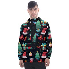 Christmas Pattern Men s Front Pocket Pullover Windbreaker