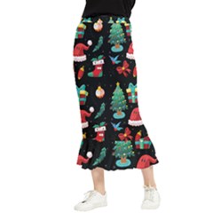 Christmas Pattern Maxi Fishtail Chiffon Skirt by designsbymallika