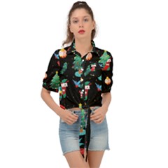 Christmas Pattern Tie Front Shirt 