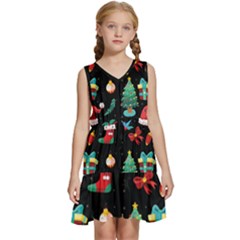 Christmas Pattern Kids  Sleeveless Tiered Mini Dress