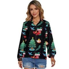 Christmas Pattern Women s Long Sleeve Button Down Shirt