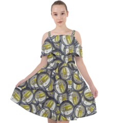 Gong Instrument Motif Pattern Cut Out Shoulders Chiffon Dress by dflcprintsclothing