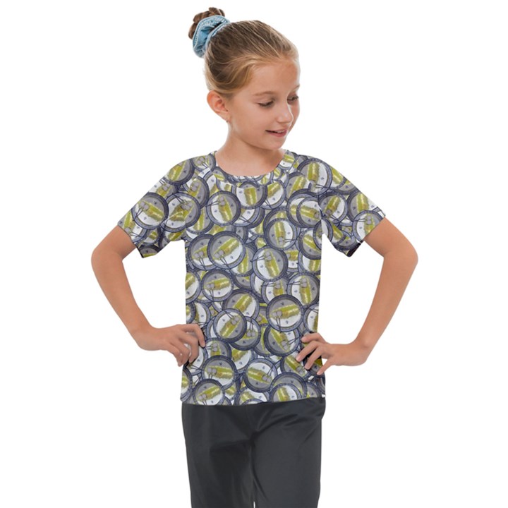 Gong Instrument Motif Pattern Kids  Mesh Piece Tee