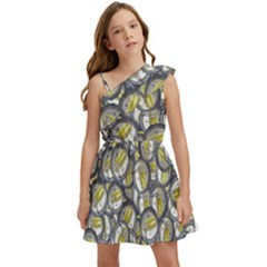 Gong Instrument Motif Pattern Kids  One Shoulder Party Dress