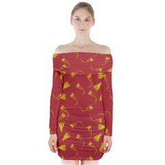 Background Pattern Texture Design Long Sleeve Off Shoulder Dress by Ravend