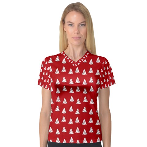 White Christmas Tree Red V-neck Sport Mesh Tee by TetiBright