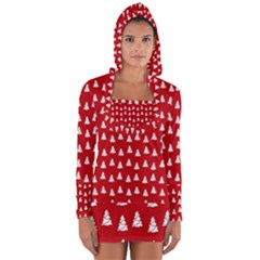 White Christmas Tree Red Long Sleeve Hooded T-shirt by TetiBright