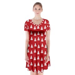 White Christmas Tree Red Short Sleeve V-neck Flare Dress