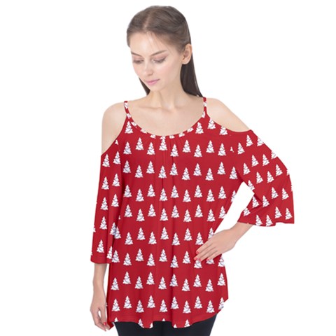 White Christmas Tree Red Flutter Tees by TetiBright