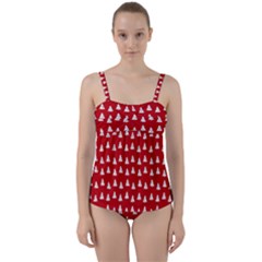 White Christmas Tree Red Twist Front Tankini Set by TetiBright