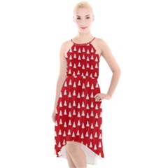 White Christmas Tree Red High-low Halter Chiffon Dress 