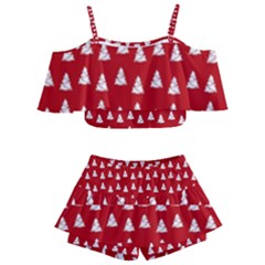 White Christmas Tree Red Kids  Off Shoulder Skirt Bikini by TetiBright