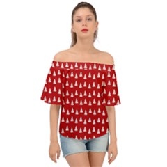 White Christmas Tree Red Off Shoulder Short Sleeve Top