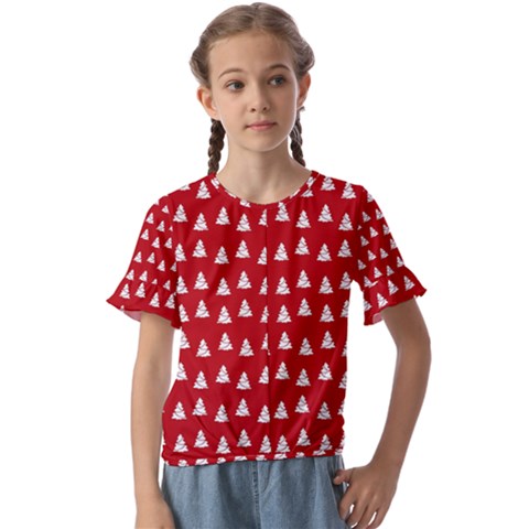 White Christmas Tree Red Kids  Cuff Sleeve Scrunch Bottom Tee by TetiBright