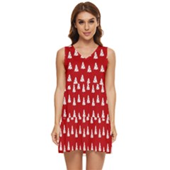 White Christmas Tree Red Tiered Sleeveless Mini Dress by TetiBright