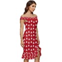 White Christmas Tree Red Off Shoulder Ruffle Split Hem Bodycon Dress View3