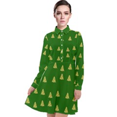 Green Christmas Trees Green Long Sleeve Chiffon Shirt Dress by TetiBright