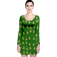 Green Christmas Trees Green Long Sleeve Velvet Bodycon Dress by TetiBright