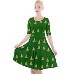 Green Christmas Trees Green Quarter Sleeve A-line Dress by TetiBright