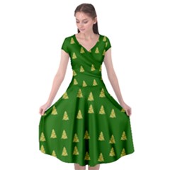 Green Christmas Trees Green Cap Sleeve Wrap Front Dress