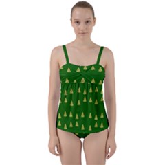 Green Christmas Trees Green Twist Front Tankini Set by TetiBright