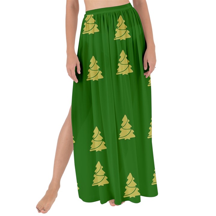 Green Christmas Trees Green Maxi Chiffon Tie-Up Sarong