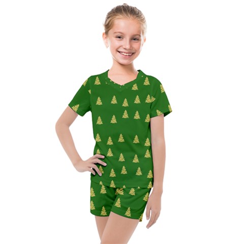 Green Christmas Trees Green Kids  Mesh Tee And Shorts Set by TetiBright