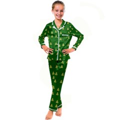 Green Christmas Trees Green Kid s Satin Long Sleeve Pajamas Set