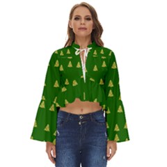 Green Christmas Trees Green Boho Long Bell Sleeve Top by TetiBright