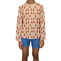 Red Christmas Tree Brown Kids  Long Sleeve Swimwear