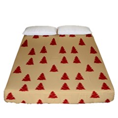 Red Christmas Tree Brown Fitted Sheet (queen Size)