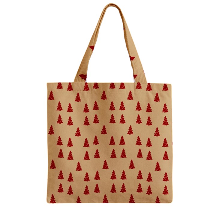 Red Christmas Tree Brown Zipper Grocery Tote Bag